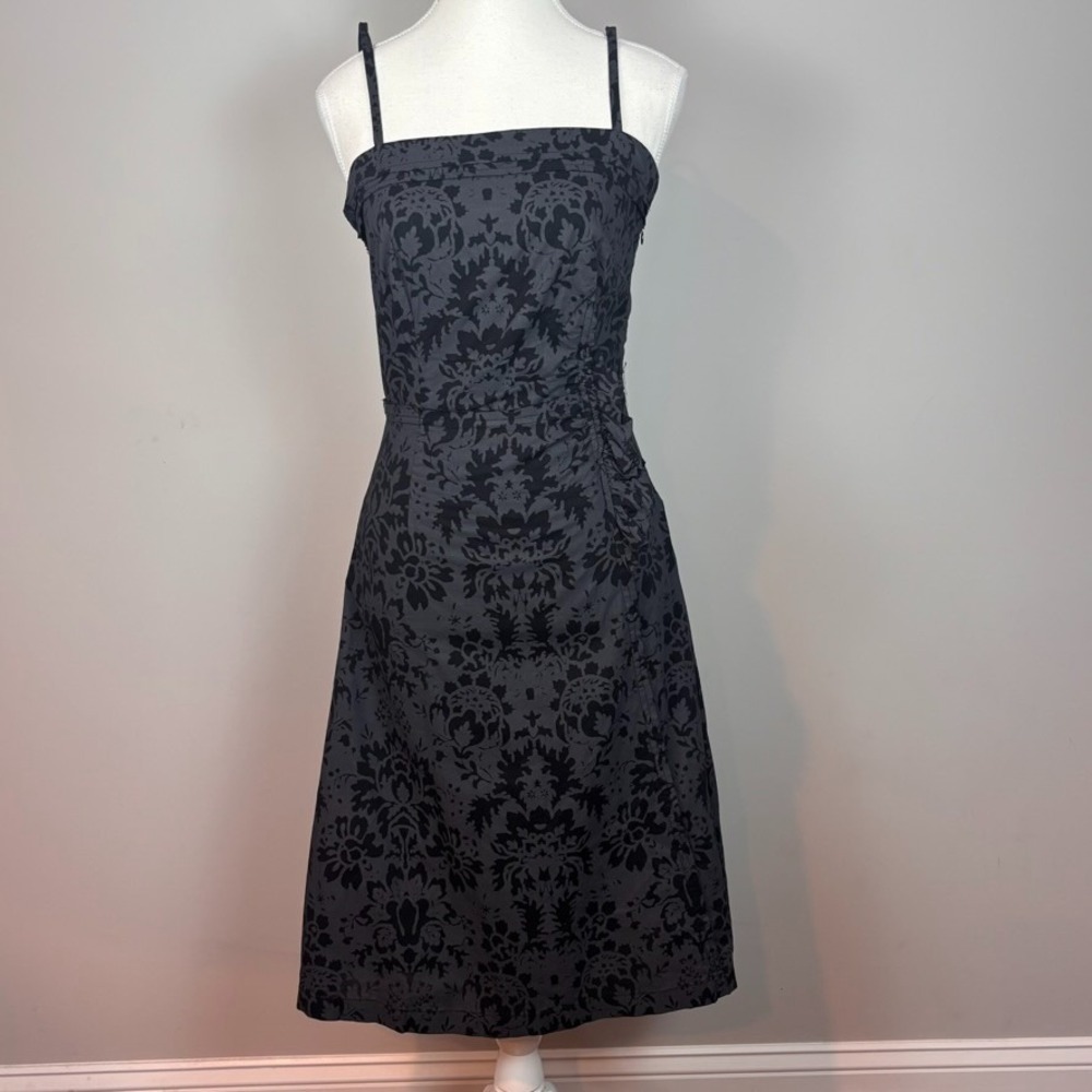 Vintage Free People Y2K Black Floral Fit & Flare Boho Dress Womens Med‎ Strappy